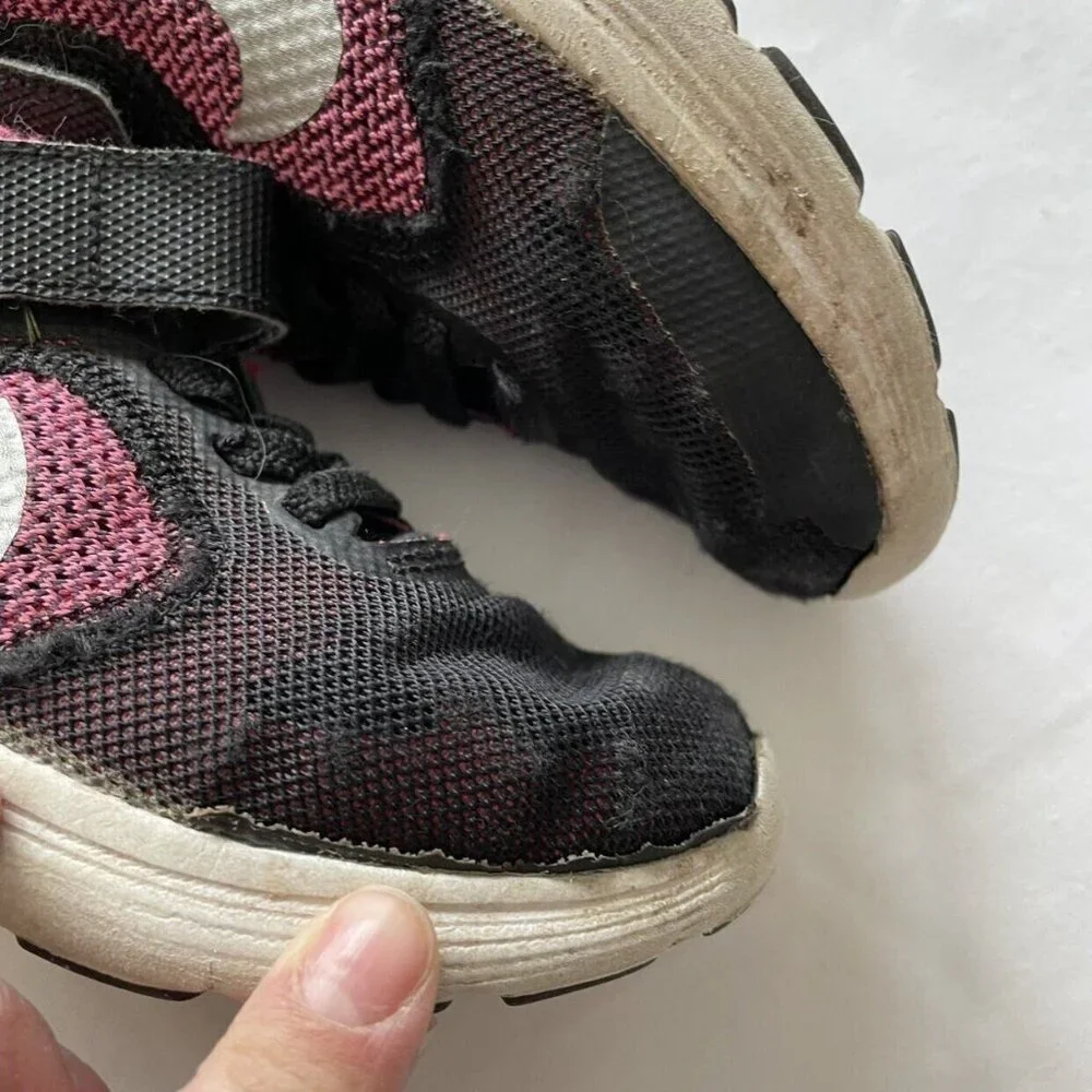 Nike Kids Black & Pink Worn Athletic Shoes With Velcro Straps 11.5C - Picture 8 of 10